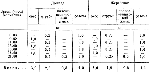 Суточные дачи кормов лошадям